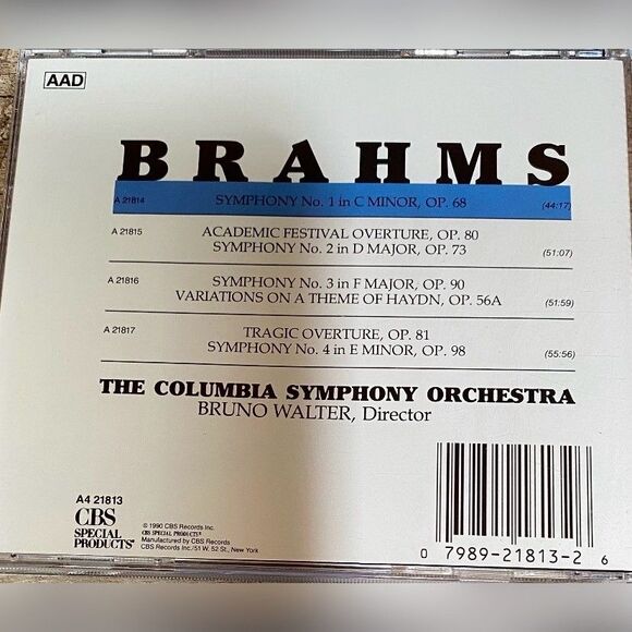 Vintage Brahms CD Box Set Columbia Symphony Bruno Walter Classical Music 4 Discs - Picture 2 of 3
